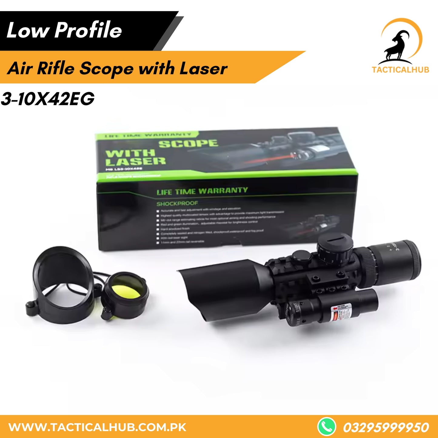 Enhanced Rifle Scope With Laser, 3-10x42