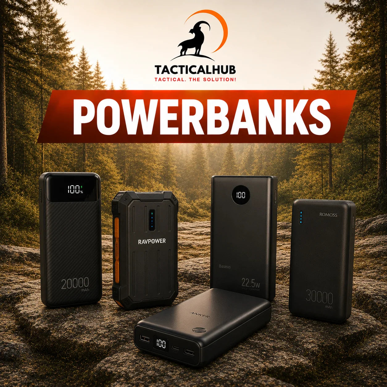 Premium powerbanks in Pakistan – TacticalHub portable power bank collection featuring 20000mAh fast charging power banks with digital display and camouflage design.