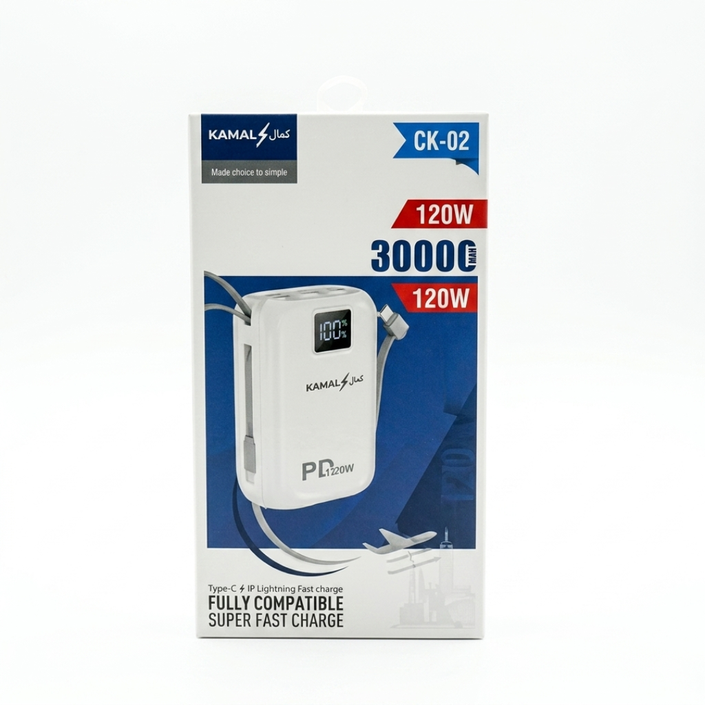 Kamal 120W 30000mah PD Power Bank – Ultra-Fast Charging, Lightweight & Travel-Friendly Design