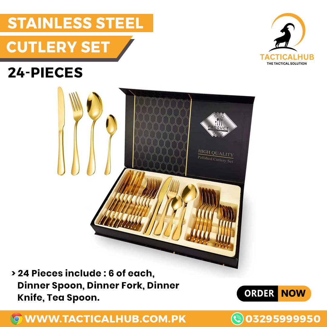 24 PCS Stainless Cutlery Sets - Gold Color