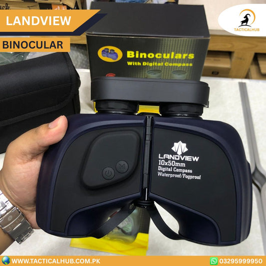 LANDVIEW 10x50 High-Definition Marine Binoculars | Digital Compass & Rangefinder for Boating & Navigation