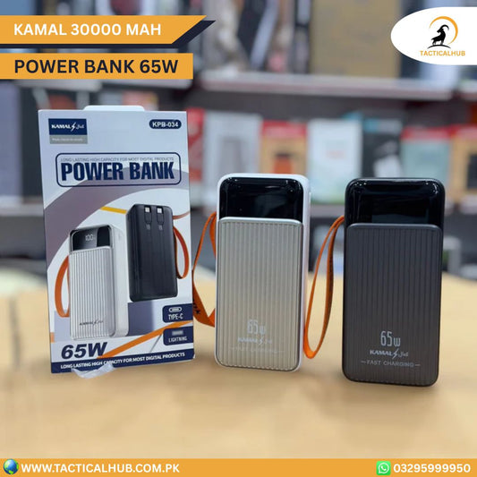 Kamal 65W 30000mAh Power Bank – Super-Fast Charging, Digital Display & Multi-Device Compatibility