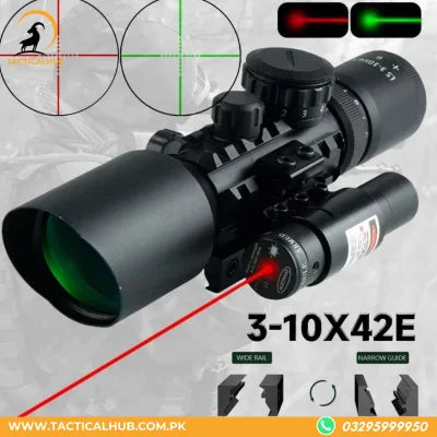Enhanced Rifle Scope With Laser, 3-10x42