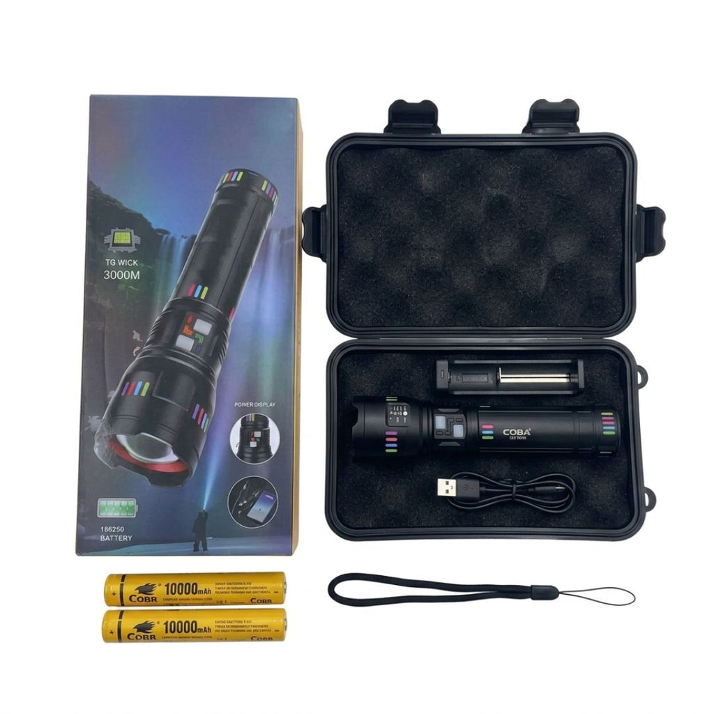 COBA CB-W518 High-Power Aluminum Alloy LED Torch | Rechargeable Outdoor Flashlight