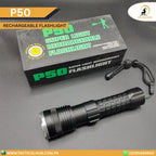P50 Ultra-Bright Rechargeable Flashlight – Lightweight Aluminium Body Tactical LED Torch
