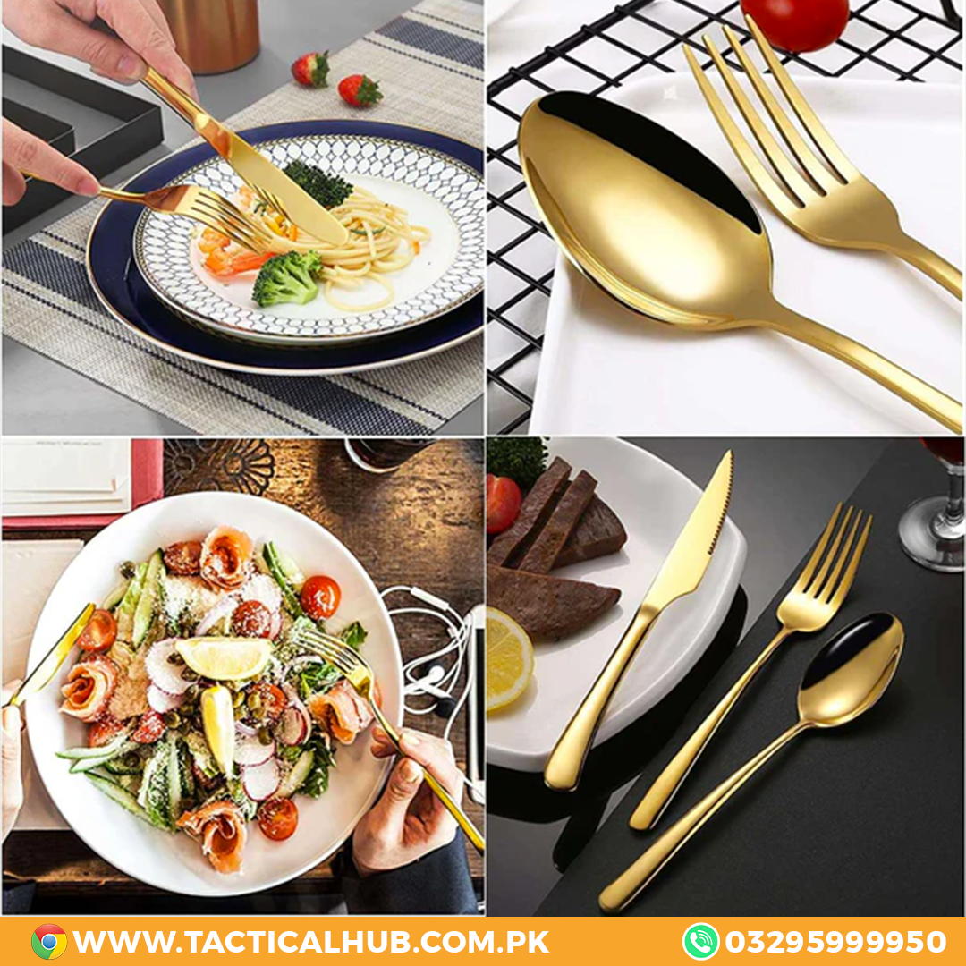 24 PCS Stainless Cutlery Sets - Gold Color