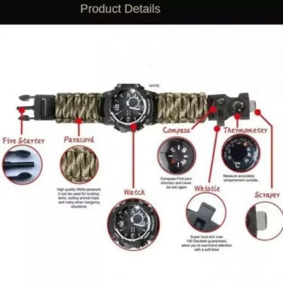 6 In 1 Paracord Bracelet Compass Watch