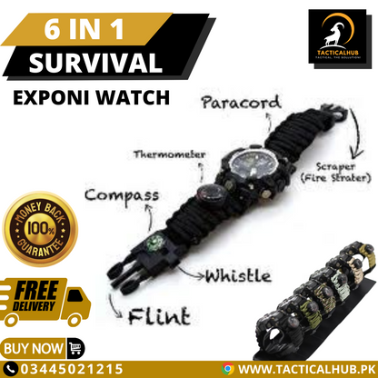 6 In 1 Paracord Bracelet Compass Watch