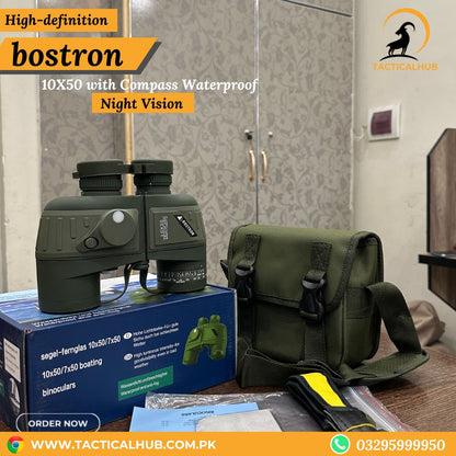 Bostron 10x50 Binoculars | Waterproof Telescope With Compass | Night Vision