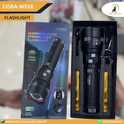 COBA CB-W518 High-Power Aluminum Alloy LED Torch | Rechargeable Outdoor Flashlight