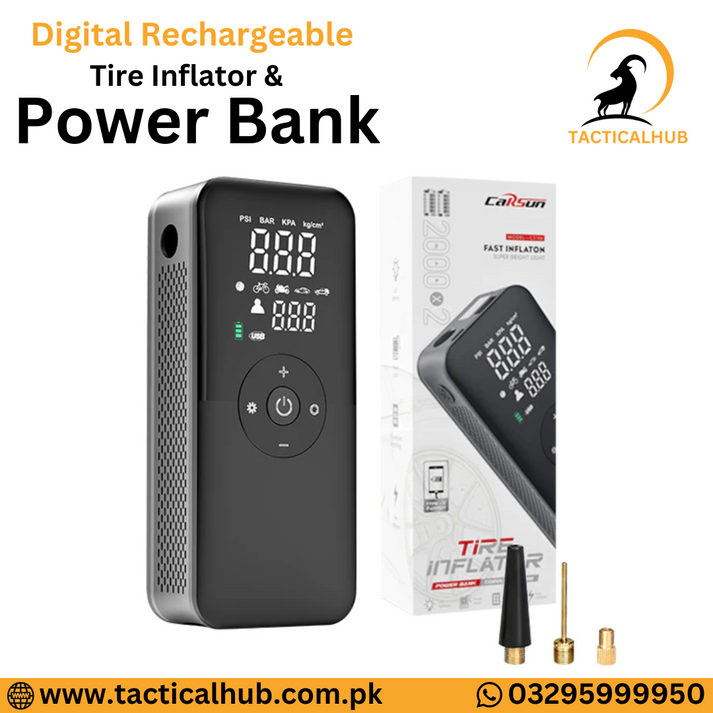 Digital Power Inflator Digital Rechargeable Tire Inflator & Power Bank