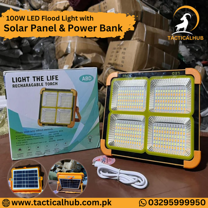 100W LED Flood Light with Solar Panel & Power Bank